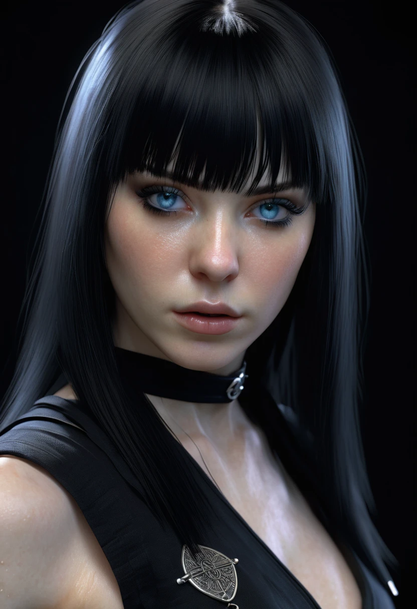 FROM ABOVE, JANE MARGOLIS ((Pale Skin)), ((Pearl Skin)), ((black hair with bangs)), ((wearing black band shirt)) Sexy Yongue Woman ((She has long straight black hair with straight bangs above her eyebrows and icy light blue eyes, pale skin, a atletic defined toned body, a thin waist, wide hips and. She really likes heavy metal and post punk, she knows how to fight karate, capoeira and Brazilian jiu-jitsu. she always wears black clothes or band shirts along with gothic or metal accessories.)) Portrait ((Perfect Feminine Face)), Precision, 8K, High Detail, (Highly Detailed CG Unity 8K Wallpaper), Ultra-realistic Full Shot Body Image, Beautiful (Skinny) Sexy, Trending in CGSociety, Complex, High Definition, Sharp Focus, Dramatic, Volume Lighting, Digital painting, intense model shooting style, (highly detailed CG Unity 8K wallpaper), full-shot body photos of the most beautiful works in the world, pearl skin, professional majestic oil paintings by Ed Blinkey, Atey, Studio Ghibli, Jeremy Mann, Greg Manchez, Antonio Moro, trending on ArtStation, Trending, Incremental, High Detail, Sharp Focus, Mid Journey and dramatic and photorealistic painting art by Greg Rutkowski at CGSociety