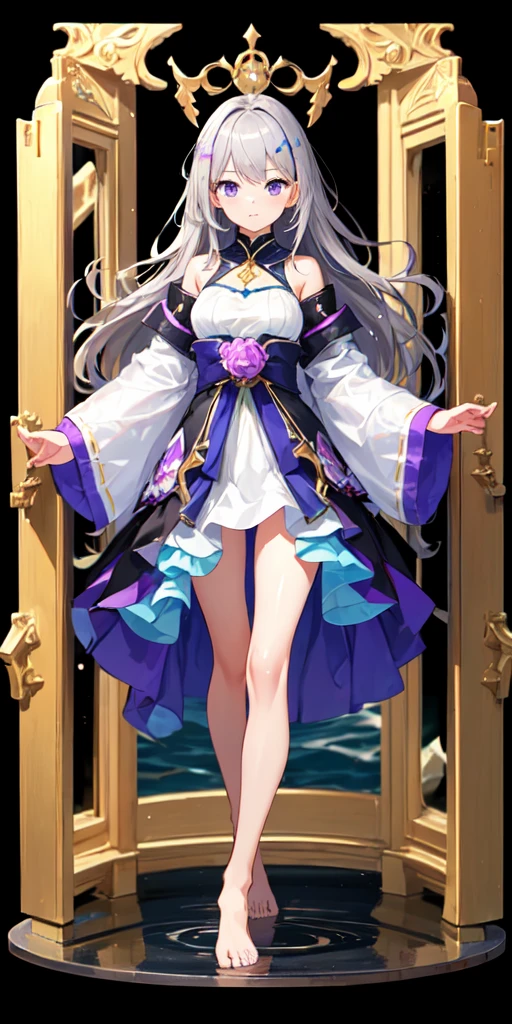 [(Transparent Background:1.5)::5],(((masterpiece))),(((Highest quality))),(((Very detailed))),figure, One girl,alone,mysterious,Bright colors,Shiny, In the water透明密閉半球ガラスdome, (Gray Hair),(Purple eyes), whole body,barefoot,Long hair Gentle nature, Require,In the water, dome,close,Dynamic Action,Lens Perspective,(((Box Configuration))),Cross one&#39;s legs and lean against the bookshelf, Volumetric lighting, Multicolored eyes, Fine grain, Super detailed,A light smile, Very detailed, beautiful, The finer details, Super detailed, Highest quality, Complex, 4K, 8K, Trending on Art Station, Excellent anatomy, beautiful lighting, Award-winning,