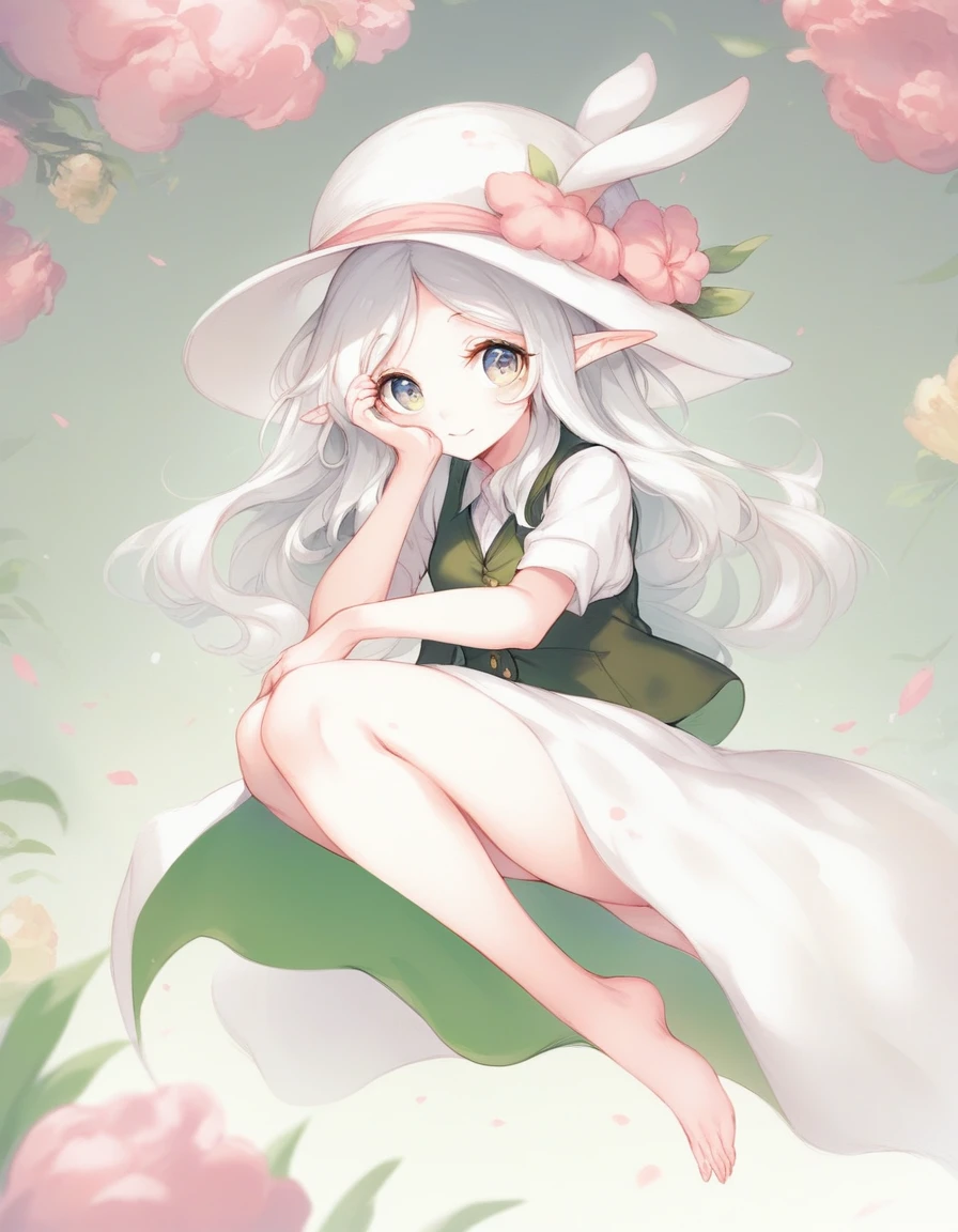BREAK Perfect Anatomy、(High resolution:1.2)、Incredible illustrations、(Cute illustrations:1.2)、(Beautiful background) White Rabbit(a girl,Elf 1.5meters, 40kg)(Bunny girl,vest,silk hat),Full body view