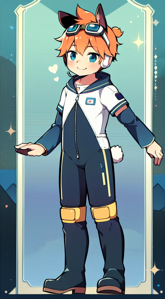 2D Shonen Shota,One-piece mountaineering suit,Slim, healthy body,Put the headphones on your head,stand up,goggles,Rabbit ears,Happy,Sailor collar,tie,Zipper down,boots,charming