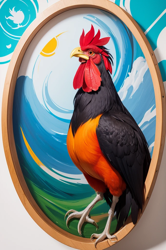 create a logo featuring a nagasak columbia rooster, inside a circle, abstract painting, simple ((detalhes))((precisão))