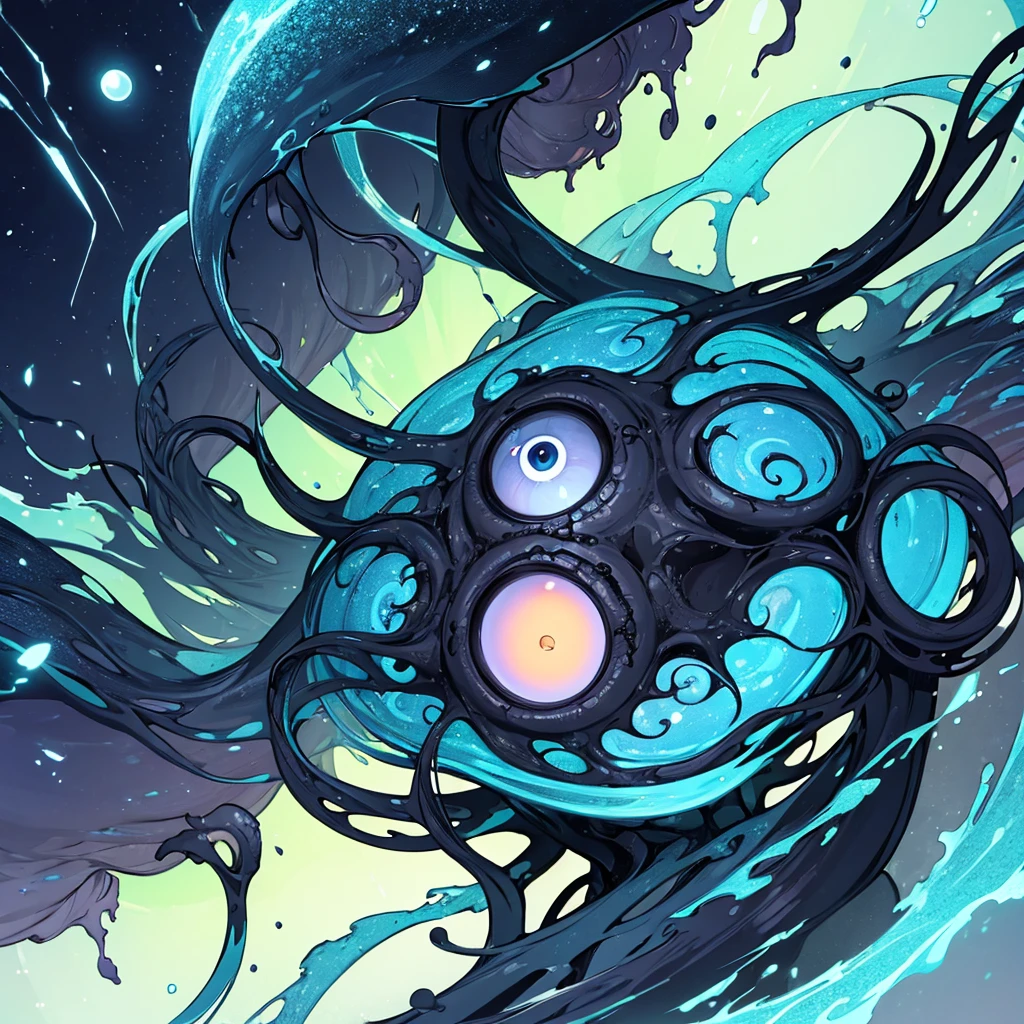 (((No humans)))、An alien tentacle creature with tentacles branching out from a central body with a single large eye、From the side