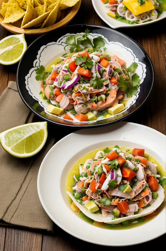 Believe me an image of dishes from a cevichería with a menu slogan from the country of Peru 