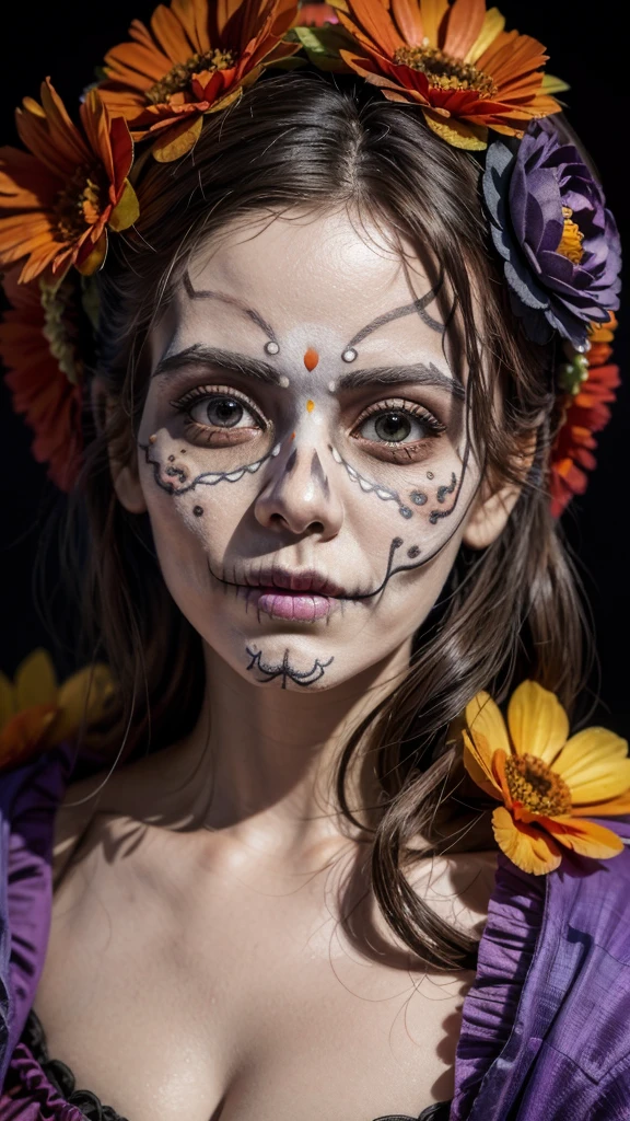 create an image demonstrating the style of ((Dia De Los Muertos)) style, hyper realism, 8k high definition, vibrant colors, sharp focus, insanely detailed