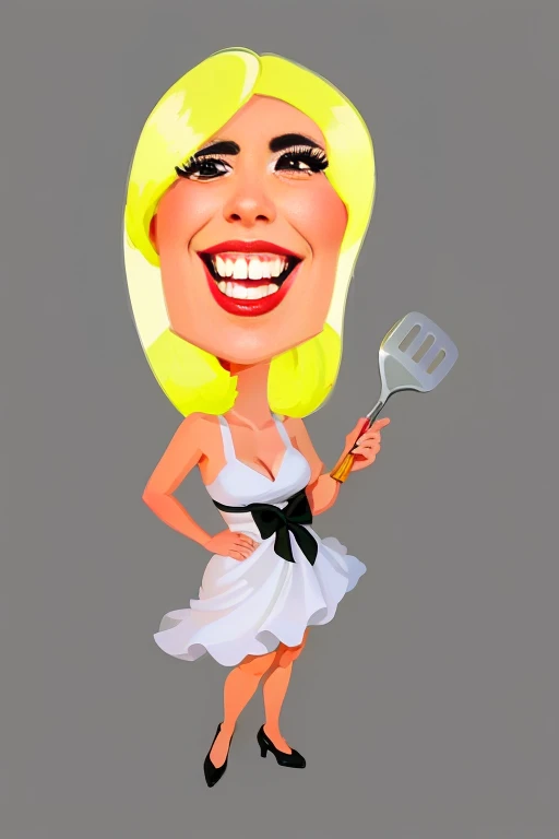 cartoon woman in white dress holding a spatula and smiling, caricature illustration, caricature style, in cartoon style, caricature!!!, inspired by Shirley Teed, caricature, caricature, cartoon style illustration, cartoon portrait, caricature, style cartoon art, cel shaded:15, Elaine, cartoon illustration, Cartoon character, cartoon digital art, cel shaded, 8k