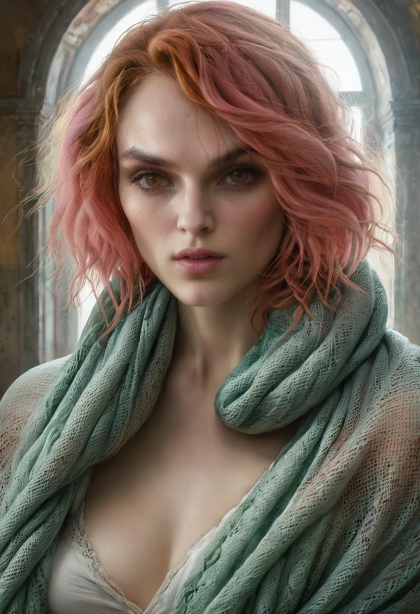 Face of Keira Knightley, a photorealistic portrait of a stunningly beautiful woman without make-up, extremely detailed light hazel eyes, detailed symmetric realistic face, natural skin texture, extremely detailed skin with skin pores, peach fuzz, messy hair, wearing shawl over her head, masterpiece, absurdres, award winning photo by lee jeffries, nikon d850 film stock photograph, kodak portra 400 camera f1.6 lens, extremely detailed, amazing, fine detail, rich colors, hyper realistic lifelike texture, dramatic lighting, unrealengine, trending on artstation, cinestill 800 tungsten, looking at the viewer, photo realistic, RAW photo, TanvirTamim, high quality, highres, sharp focus, extremely detailed, cinematic lighting, 8k uhd