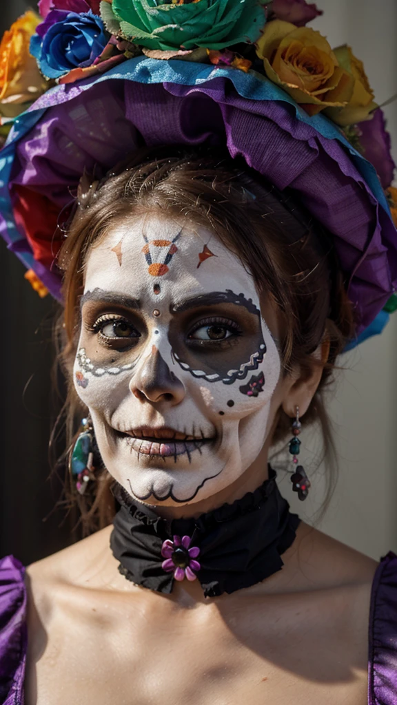 create an image demonstrating the style of ((Dia De Los Muertos)) style, hyper realism, 8k high definition, vibrant colors, sharp focus, insanely de