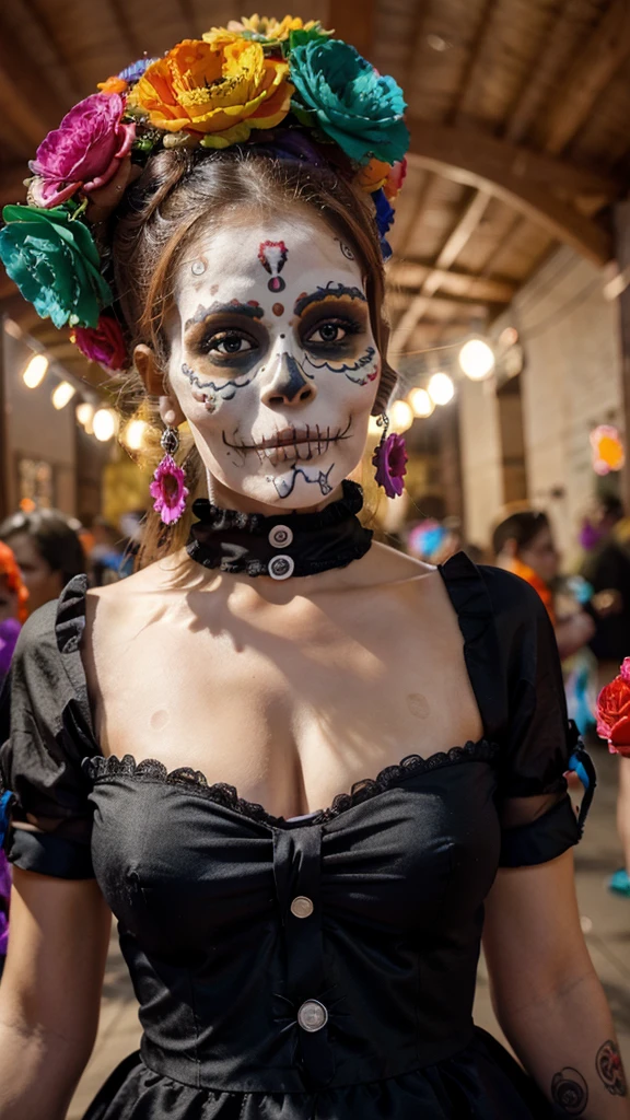 create an image demonstrating the style of ((Dia De Los Muertos)) style, hyper realism, 8k high definition, vibrant colors, sharp focus, insanely de