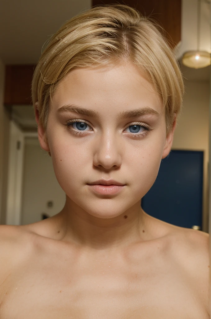  sexy blonde short hair blue eyes, chubby rosy cheek