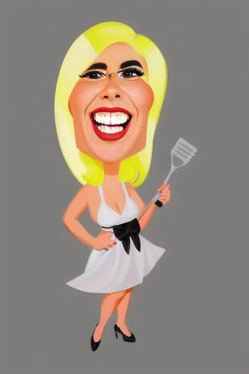 cartoon woman in white dress holding a spatula and smiling, caricature illustration, caricature style, in cartoon style, caricature!!!, inspired by Shirley Teed, caricature, caricature, cartoon style illustration, cartoon portrait, caricature, style cartoon art, cel shaded:15, Elaine, cartoon illustration, Cartoon character, cartoon digital art, cel shaded, 8k