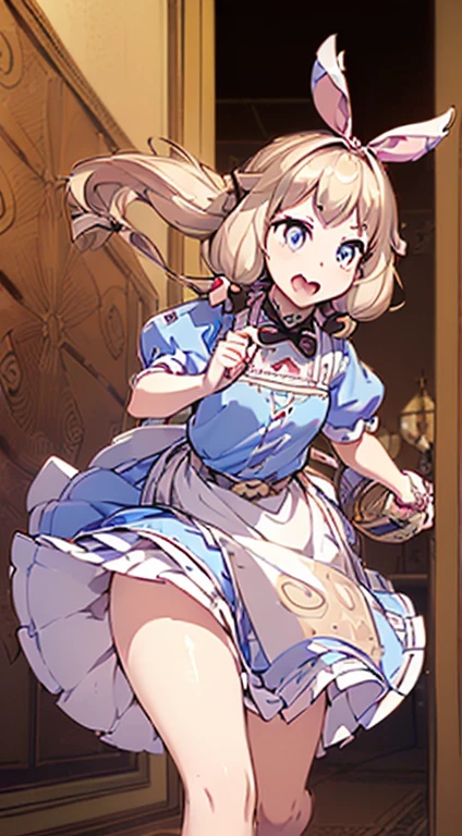 (perky chest:1.2), (pointed chest:1.2),(((Black Tunic:1.3))),(((cakes and bread in the basket),Cute and beautiful girl,Cute round face,Cute smile,with blush cheeks,Red Lip,a girl 17 years old, nsfw:1.2, beautiful body:1.3), shinny skin, BREAK, ((alice in the wonderland:1.3, cute, kawaii, lovely, funny, a girl falling down from sky:1.3, girl flying in sky:1.4, girl floating in air:1.5, rolling upskirt by wind:1.6, (with sparkling eyes and a contagious smile),open mouth, Looking at Viewer, surprised, putting hands on crotch over the skirts:1.5)), BREAK, ((floating things as follows:1.3, PlayingCards, Trump, tea cup, tea pot, tea spoons, pocket watch:1.3, lip sticks, candies:1.2, cookies, jam bottles, classical door_keys)), ((long purply_Blue dress :1.5, wearing long flaired skirt:1.3, the skirt is blowing:1.3, cute pink Apron, black stockingedium long platinum-blonde hair:1.2, twin tail hair:1.6, tied hair with a large ribbon), (Blue eyes, bright pupils with highlights, detailed eyes), (lying down on your back:0.7, spreading legs with rising up straight:0.7), sexy posture, fantastic colorful art, (fantasy art:1.2, wondered images), ((correct anatomy:1.5, perfect anatomy:1.3, correct hand, small foot:1.2)),
