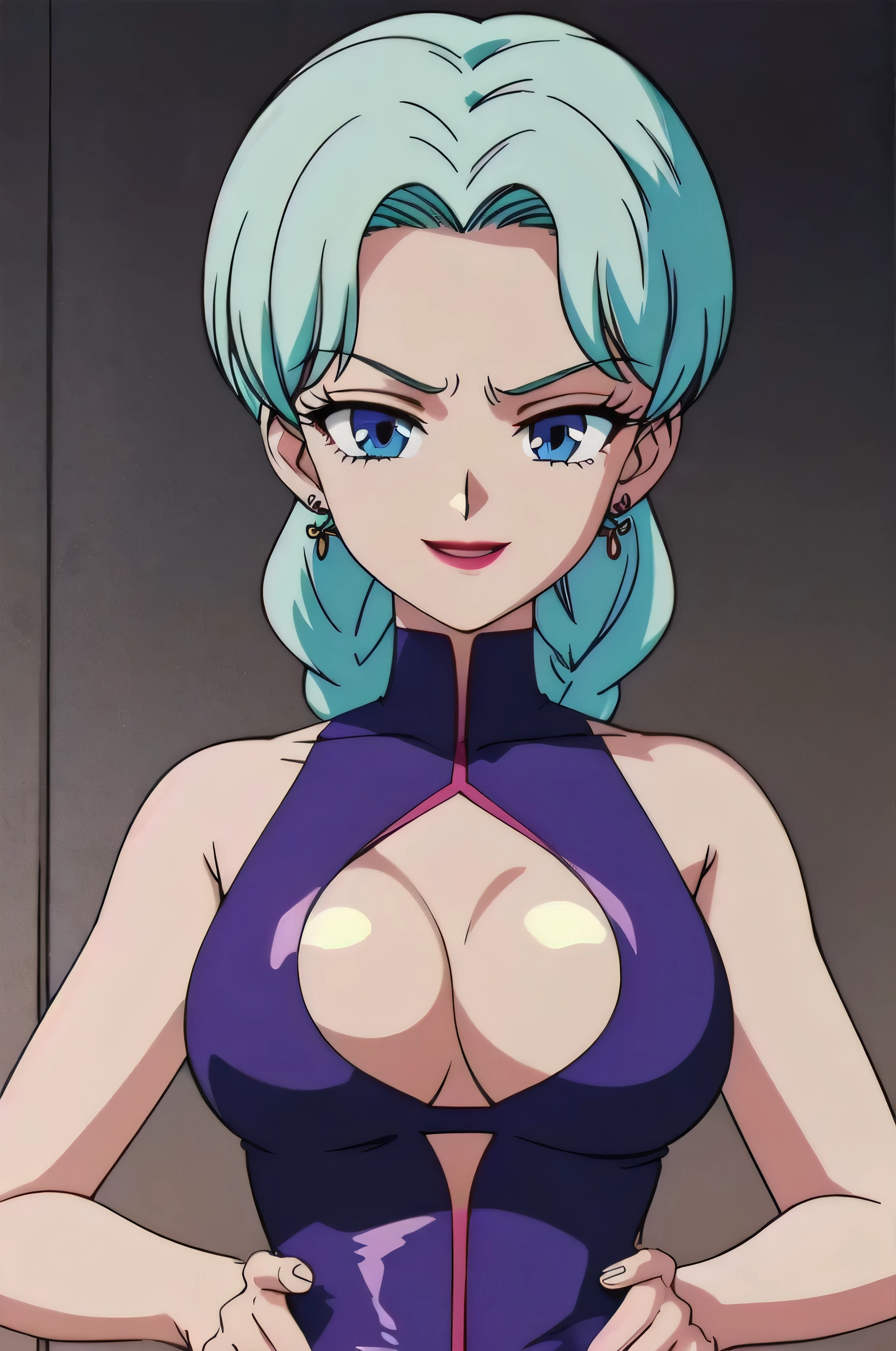 1girl, solo, facing viewer, looking down at viewer,,evil smile, BERTIE,,Highly detailed CG Unity 8K wallpaper, perfect lighting,official art,,(beautiful_face:1.5),(narrow_waist),,Highly detailed CG Unity 8K wallpaper, perfect lighting, anime screencap, retro artstyle, anime coloring, traditional media,evil huge laugh,lipstick,sadistic smile,deep shaded face,single braid,smile worst,worst ridecule,evil moukery,,one braid,lightblue leotard,two hands,five fingers,gesugao,
