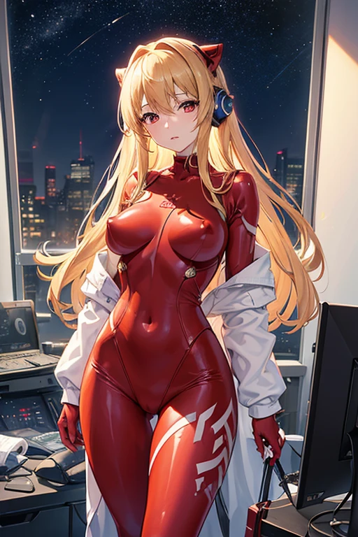 (俯瞰figure),Dynamic Angle,Super detailed, figure, close, Straight, One girl, Bite、Erect nipples、attacked by hand、Melting clothes ((Soryu Asuka Langley, Interface Headset, A tight-fitting red bodysuit that barely fits her size:1.4, blonde)),Her eyes shone like dream-like stars,(Glowing Eyes:1.233),(Beautiful and detailed:1.1),(Expressionless,Mouth closed),(Are standing), (In a white spaceship、Mechanic room with tools and spaceship window), (night:1.2),dream-like, [[Delicate fingers and hands:0.55]::0.85],(Finger details),Raped by a robot、Robot pinches nipples