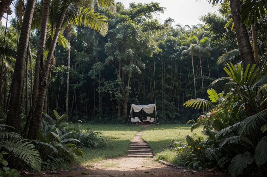 a product photo manipulation in jungle, big product in jungle background,