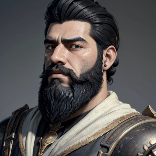 (masterpiece), (best quality),(portrait),(bust up),1boy,solo, animation style render, 3D, (pixer style) ,(clay) ,(sharp focus),(look at viewer),Mesopotamian king,black hair,(black beard) ,plenty of beard, (ancient man:1), ancient luxurious long clothes,