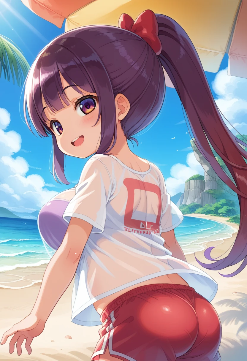 score_9,score_7_up, score_6_up, 1girl, source_cartoon, source_anime,breathtalking Scenery,watercolor,smooth soft skin, natural skin,watercolor, anime screencap,mjm,brs
BREAK
(:1.9),(little female child:1.9),(oppai loli), (large breasts:1.3),(disproportionate breasts:1.5),(loli tod:1.4),(mini girl:1.3),(4 yo:1.3),(Toddler body:1.4),(muffin top:0.8),(preschooler:1.1),(infant:1.1),(baby face),round face,
BREAK
high ponytail,(reddish purple hair:1.7),highlight on eyes,(purple eyes:1.1),diagonal bangs,(smug face:1.2),doyagao,open mouth, ultra cute face,kawaii,skindantation,oily skin, beautiful eyes, detailed eyes,happy,puffy eyes, smile,
BREAK
(see through over-sized extra long:1.2) t-shirt, short sleeves, (shadows of body:1.5),swim wear over (transparent thin:1.2) over-sized extra big shirt,((back light:1.5),sun set,background over (transparent thin:1.2) over-sized extra big shirt,
BREAK
dynamicpose,sea,wave,island,tropical,dynamicangle,breathtalking background, outdoors,pastelcolor,