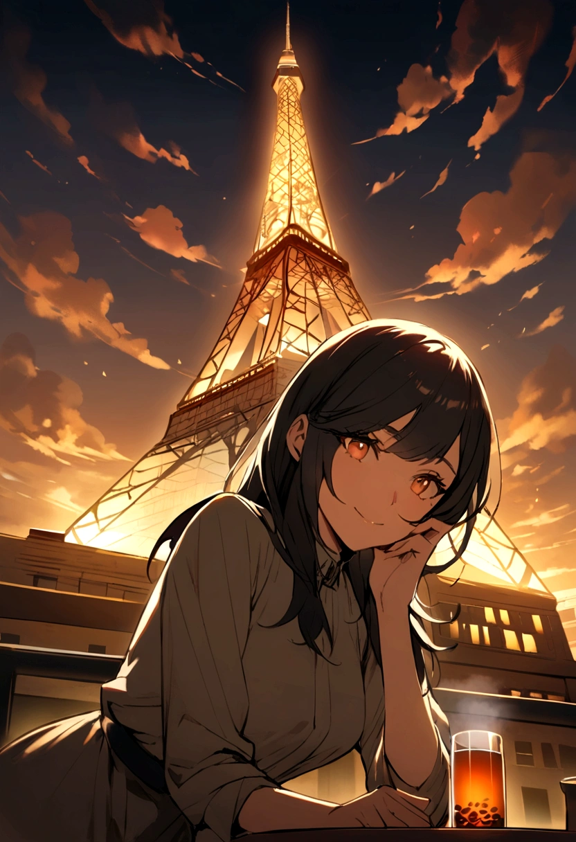make the same woman but who drinks coffee next to the effil tower