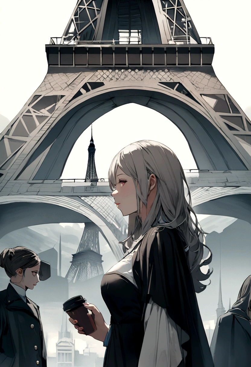 make the same woman but who drinks coffee next to the effil tower