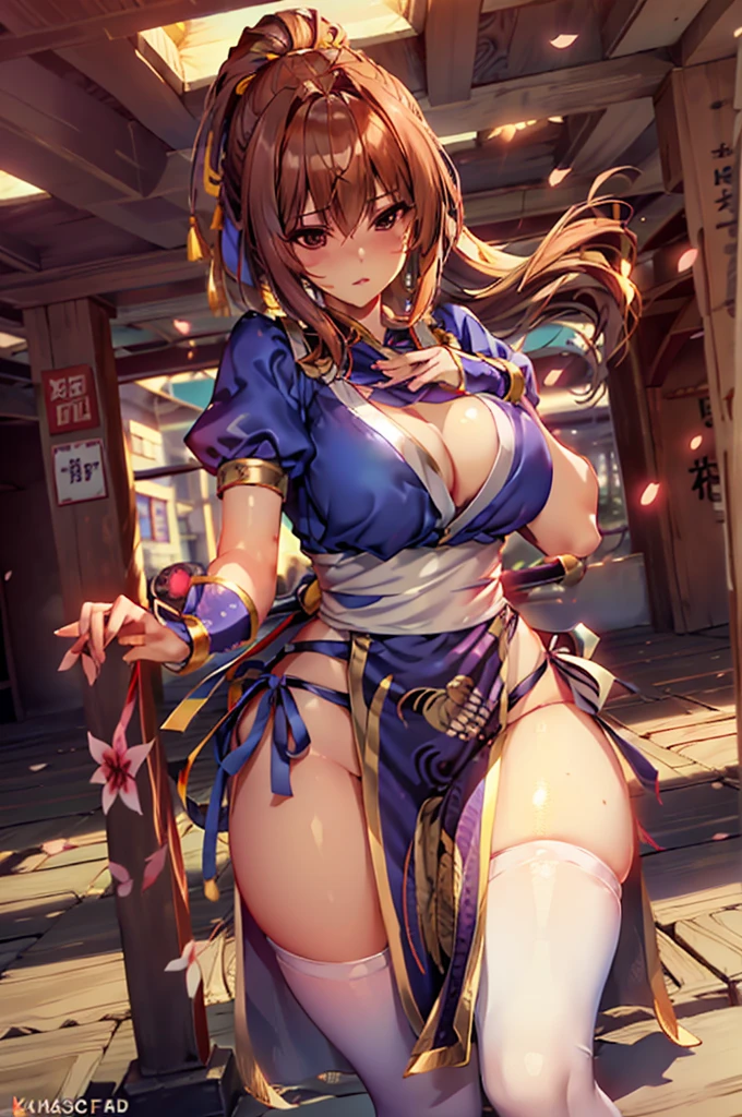 masterpiece,Noise Reduction,Perfect Anatomy,High resolution, Super detailed,Game CG,Dutch Angle ,Beautiful attention to detail,Visual Arts,Five Fingers, Perfect hands, Perfect lighting,
Kashid, One Girl, alone, Long Hair, chest, View your viewers, bangs, Large chest, Brown Hair, Thighs Thighs Thighs Thighs, dress, ribbon, Chest cleavage, Brown eyes, medium chest, underwear, Are standing, panties, Hair Ribbon, Braiding, Short sleeve, Cowboy Shot,  Puffy sleeves, 白いThighs Thighs Thighs Thighs, Puff Short sleeve, lips, sash, Pelvic Curtain, Yellow ribbon, Realistic, nose, arm guard, (Inside a futuristic base),Coffee