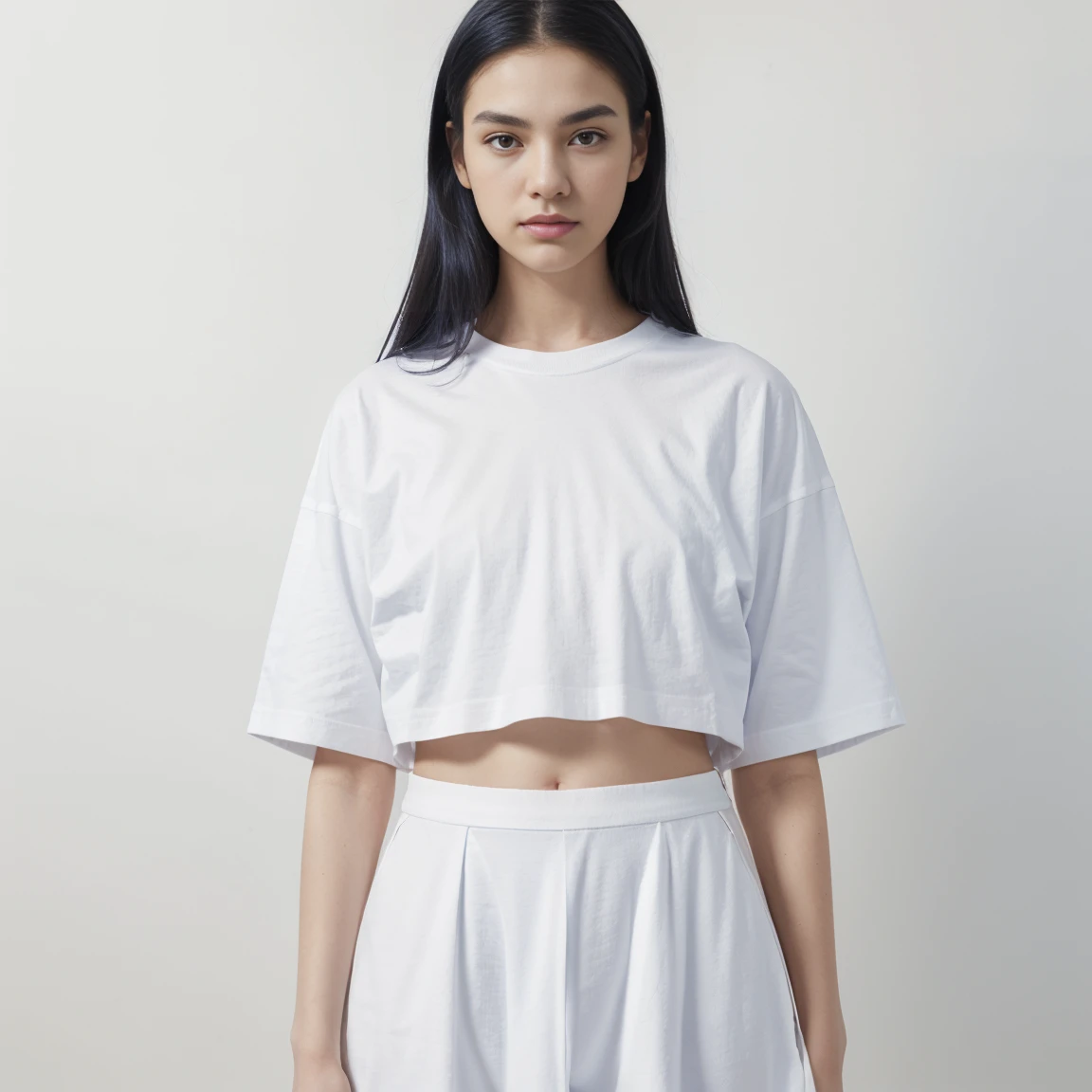 white oversize t-shirt no any patten on any logo,white oversize t-shirt , all indigo color background,balenciaga concept fashion photo, Paris