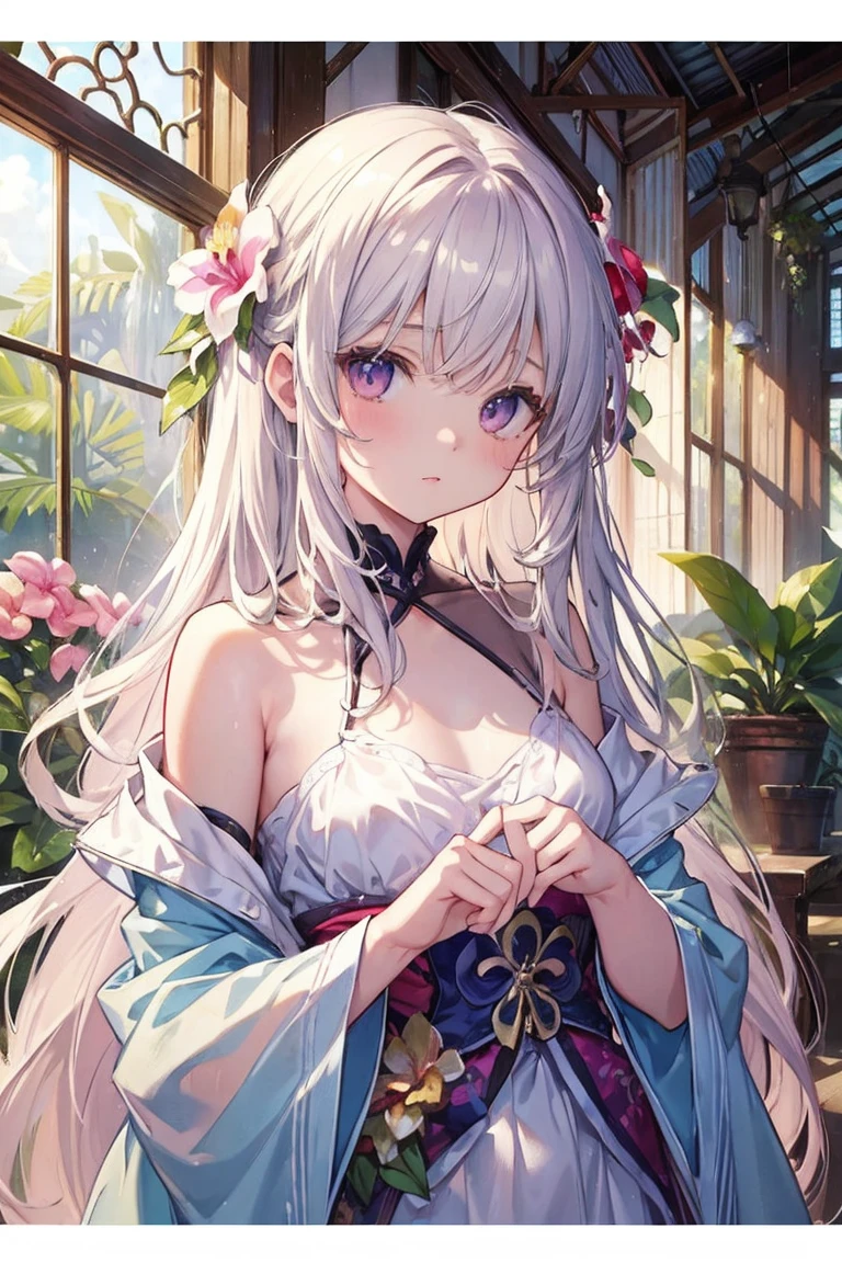 (Highest quality、High resolution、masterpiece)、4k anime art、(Cattleya, flower, whole body, plant、greenhouse、garden)、(Tropical flowers and ornamental plants)、(Orchid Fairy、Beautiful Face、Moisturized Skin、one piece、Small breasts、whole body)、(Soft Light)、(Soft Shading)、(Edmund Leighton Style)、(Sargent-style watercolor)、(White Background)、(No background)、Blur the background、