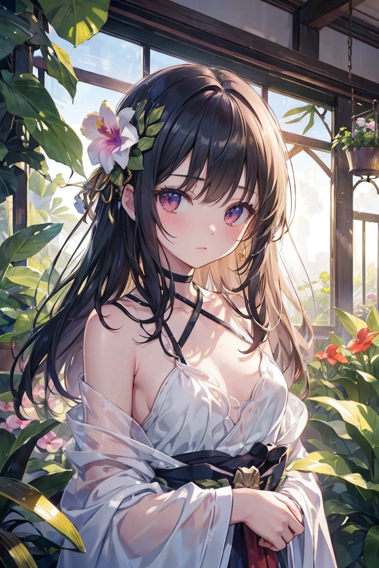(Highest quality、High resolution、masterpiece)、4k anime art、(Cattleya, flower, whole body, plant、greenhouse、garden)、(Tropical flowers and ornamental plants)、(Orchid Fairy、Beautiful Face、Moisturized Skin、one piece、Small breasts、whole body)、(Soft Light)、(Soft Shading)、(Edmund Leighton Style)、(Sargent-style watercolor)、(White Background)、(No background)、Blur the background、