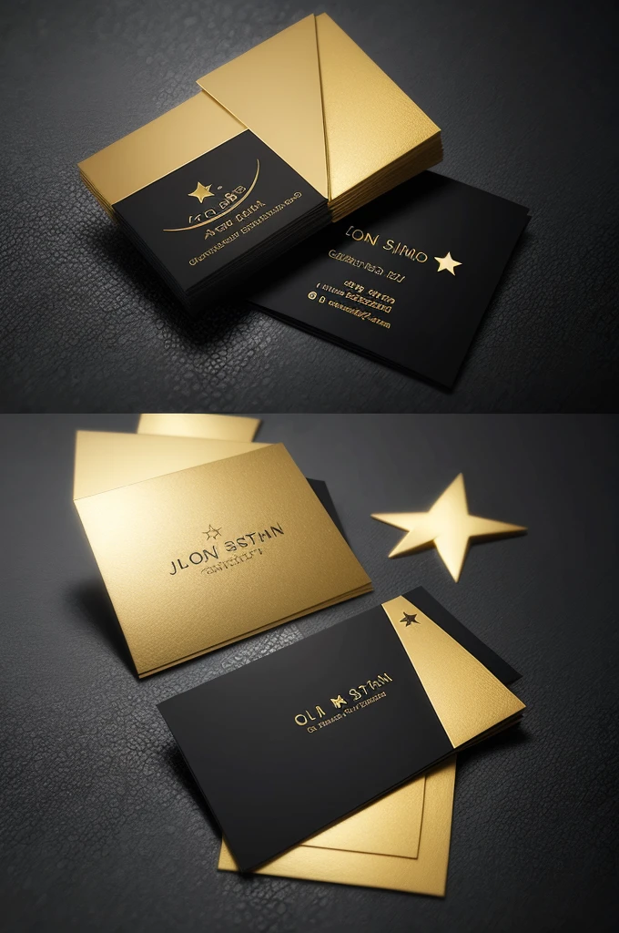 Business card, moon, gold, black, star, handwritten