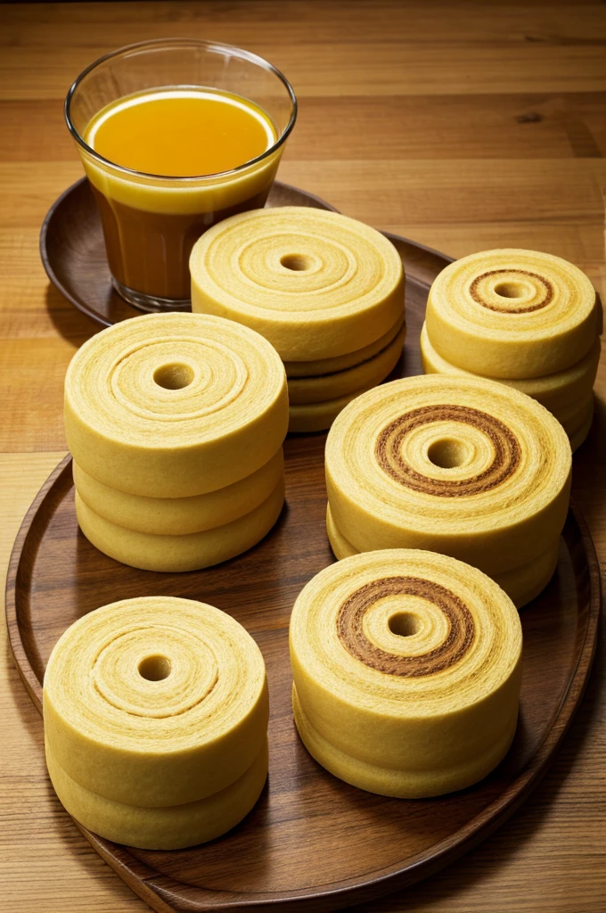 Images for a restaurant menu made of rolls, with an unusual texture, look very appetizing, next to yellow drinks, the picture is very effective, looks like a realistic fresh dish,