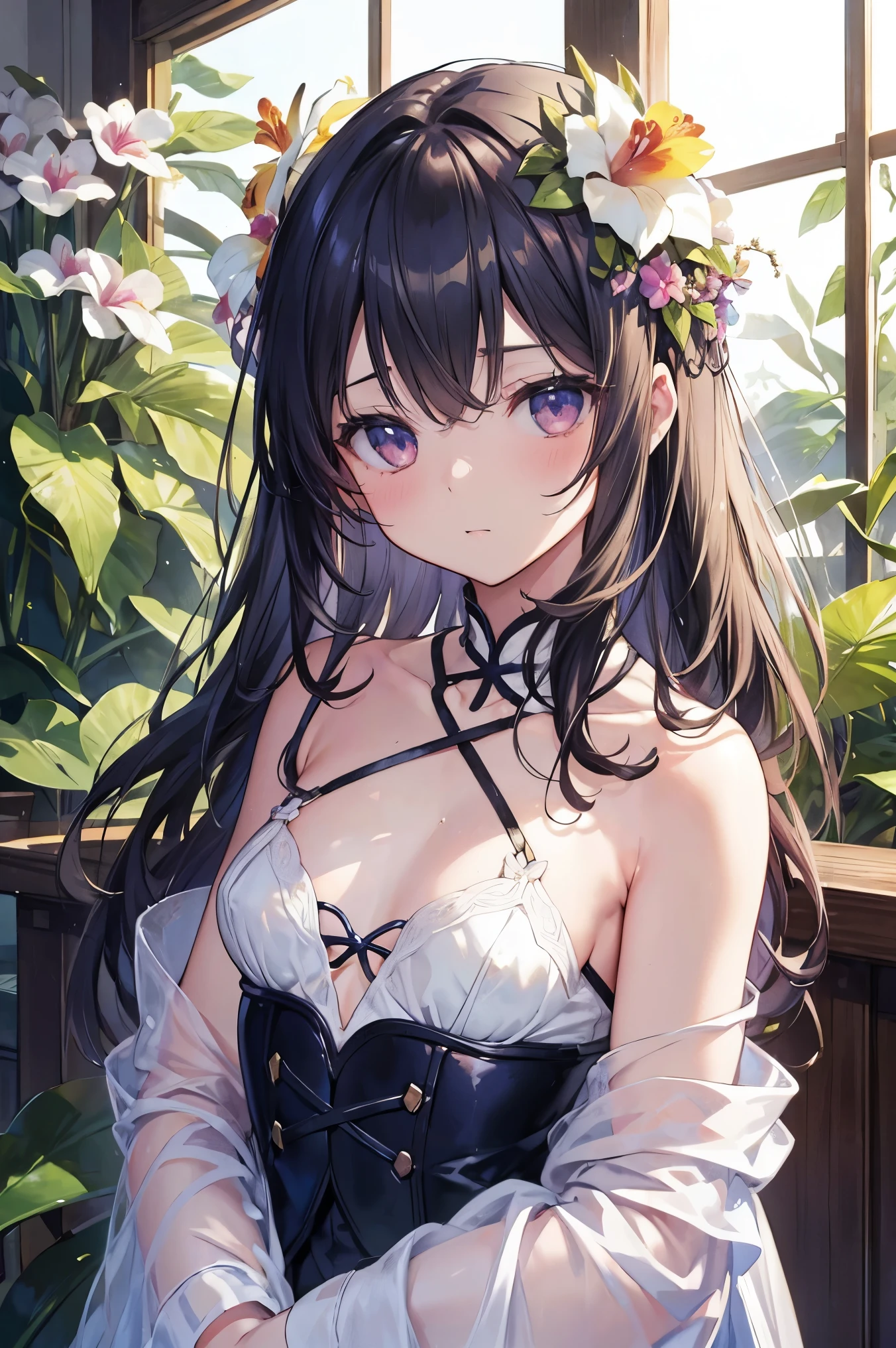 (Highest quality、High resolution、masterpiece)、4k anime art、(Cattleya, flower, whole body, plant、greenhouse、garden)、(Tropical flowers and ornamental plants)、(Orchid Fairy、Beautiful Face、Moisturized Skin、one piece、Small breasts、whole body)、(Soft Light)、(Soft Shading)、(Edmund Leighton Style)、(Sargent-style watercolor)、(White Background)、(No background)、Blur the background、