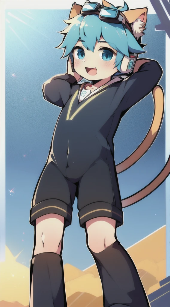 2D Boy Shota,One-piece ski suit,Slim, healthy body,Put the headphones on your head,stand up,goggles,Cat ear,happy,Sailor collar,Lovely