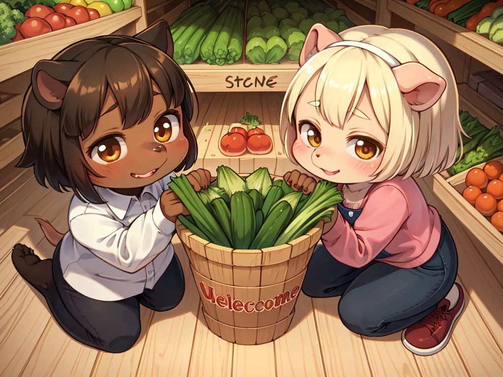 Pig Gorilla, Greengrocer, Kaoru Kumada , Welcome! , pop design , bold line , Fujiko Fujio style , troublemaker , Loved vegetables, and loved by vegetables , stuff one's cheeks