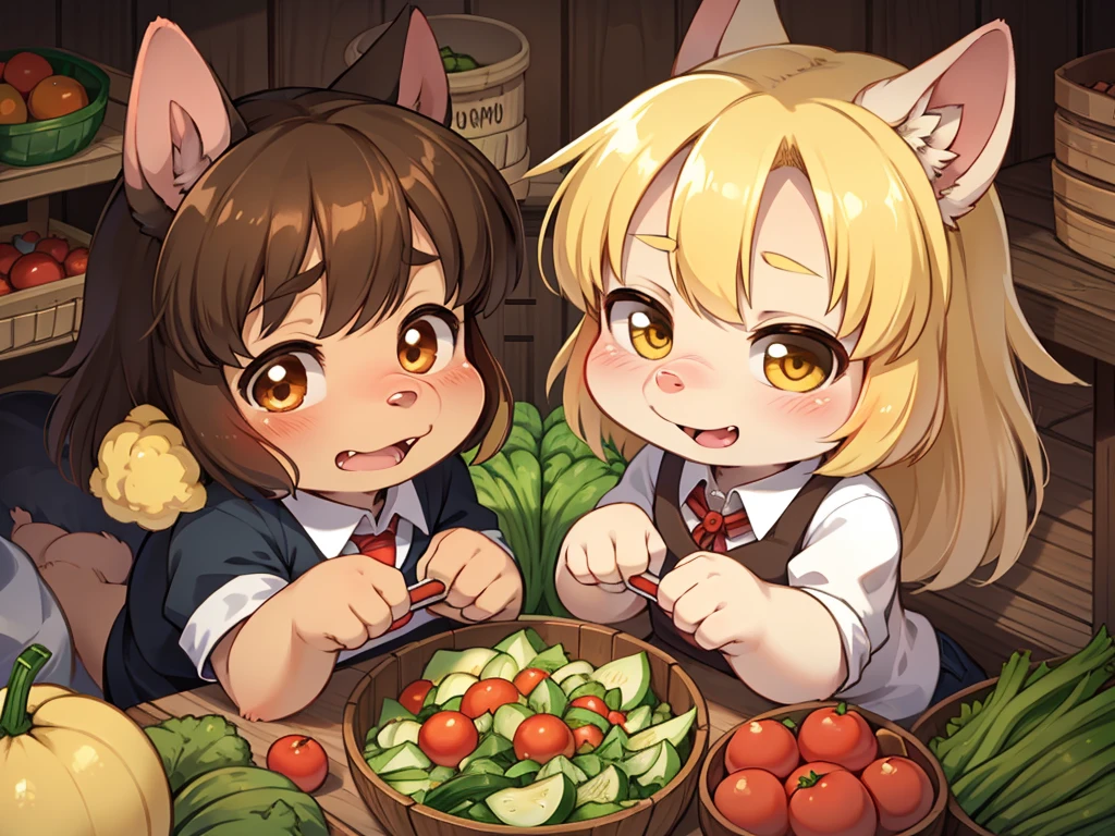 Pig Gorilla, Greengrocer, Kaoru Kumada , Welcome! , pop design , bold line , Fujiko Fujio style , troublemaker , Loved vegetables, and loved by vegetables , stuff one's cheeks