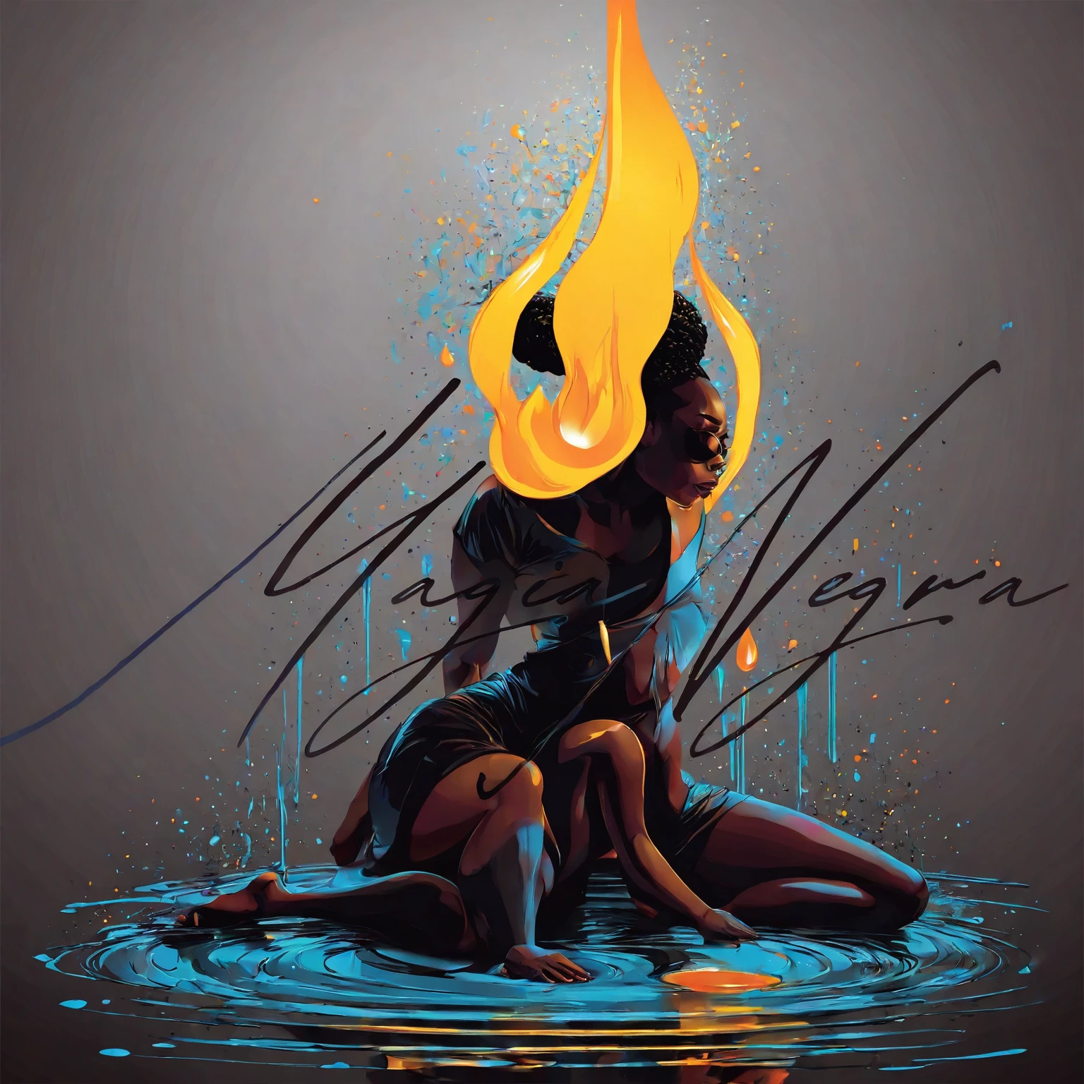 Vector t-shirt art, ready to print, the back of a black woman falling a drop from an aromatic massage candle, with a drop falling on the back of a black woman, close up, album cover, ultra quality, masterpiece, candles, afrofuturism, afrofuturism fashion