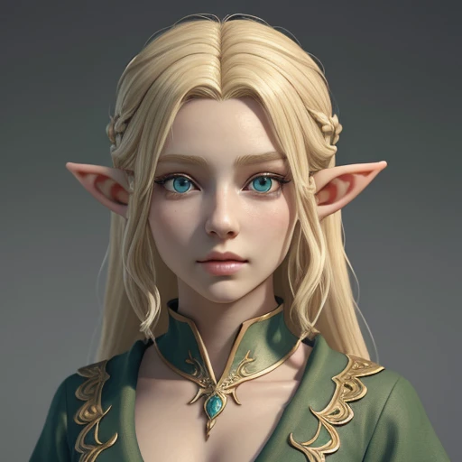 (masterpiece), (best quality),(portrait),(bust up),1girl,solo, animation style render, 3D, (pixer style) ,(clay) ,(sharp focus),(look at viewer),elf,blonde hair,(elf girl) ,green eyes, (ancient girl:1), ancient luxurious long clothes,（simple background）