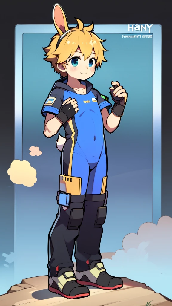 ((A young boy)),(Youthful feeling),One-piece mountaineering suit,Slender figure,Healthy limbs,Goggles,Fingerless gloves,Cotton socks,Short sleeve,stand up,Smile,Rabbit ears,Rabbit Tail