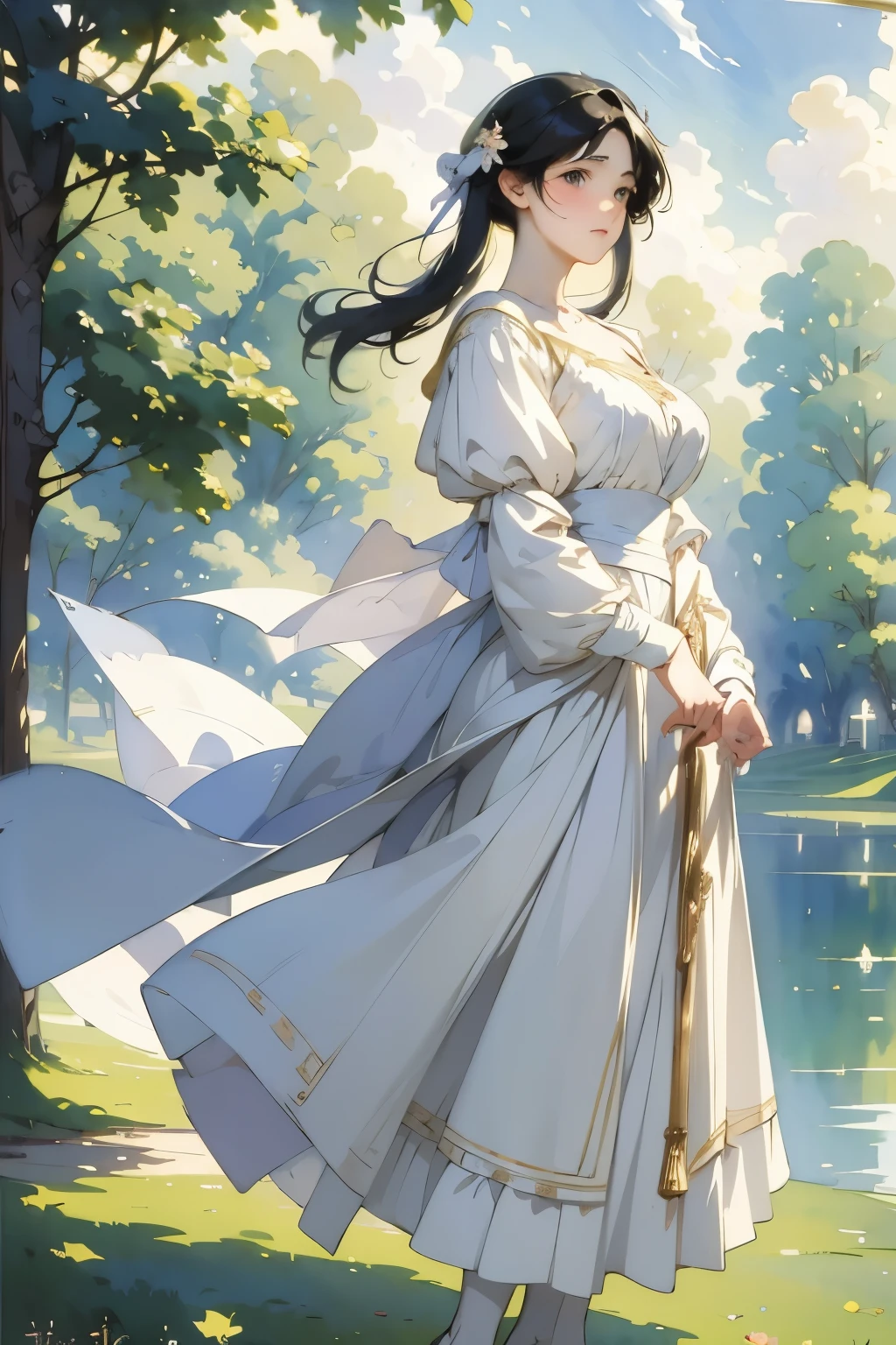 (Highest quality、masterpiece)、(Concept Art)、(icon)、((One beautiful woman))、Age 25、((alone))、((whole body))、((Standing position))、(Black-haired、Twin tails:1.2)、 White Dress、(Soft Light)、(Soft Shading)、 (pastel colour)、(sketch)、(Bright)、(Sargent-style watercolor)、(Edmund Leighton Style)、(alma tadema style)、((White Background))、((Blank Background))、