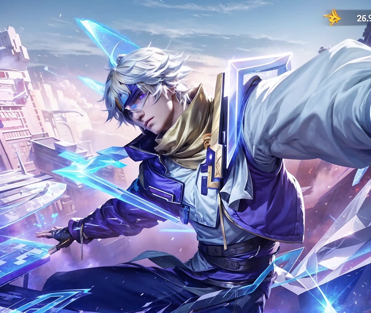 a man with long blond hair wearing a naruto headband, detailed face, piercing blue eyes, chiseled jawline, muscular body, dynamic action pose, explosions and fire effects in the background, highly detailed, vibrant colors, cinematic lighting, 8k, unreal engine, photorealistic