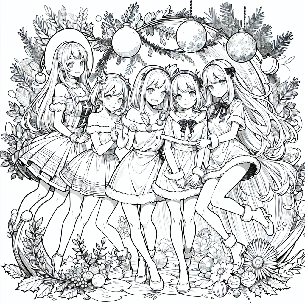 Christmas , Line art, No text, Three-part method, Harmony, fun, sketch, family fun