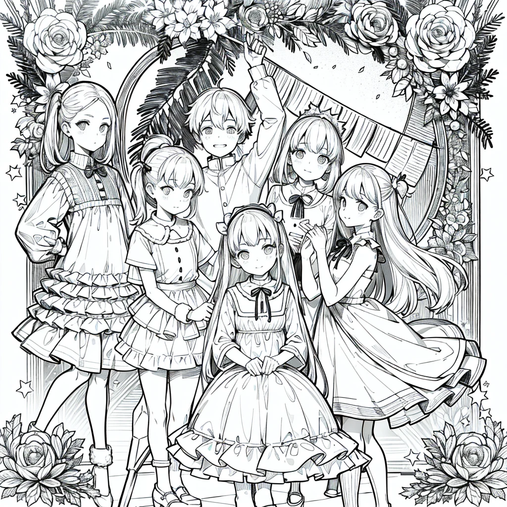 Christmas , Line art, No text, Three-part method, Harmony, fun, sketch, family fun