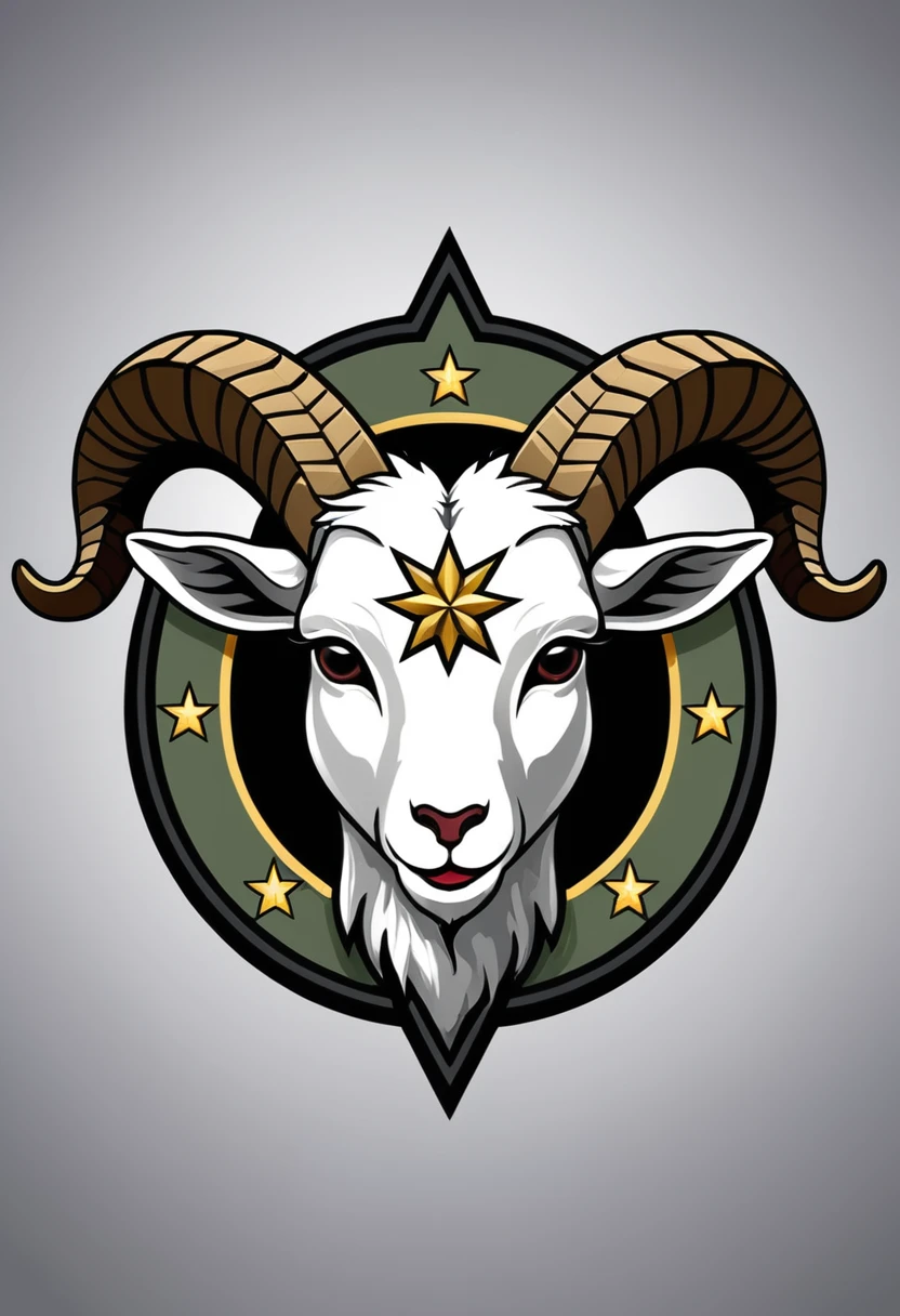 Create a logo for an airsoft team, de nome GOAT, having as its symbol the image of a goat and military symbols