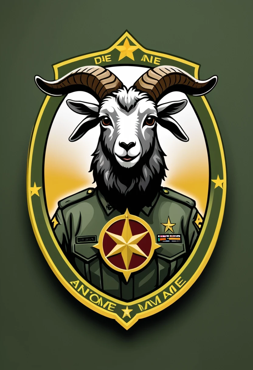 Create a logo for an airsoft team, de nome GOAT, having as its symbol the image of a goat and military symbols
