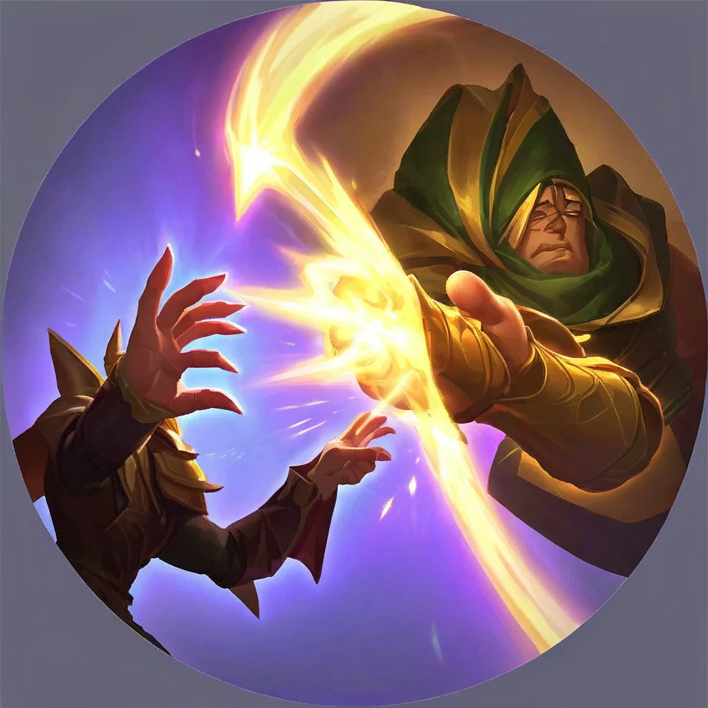 I want an icon of a character, the character touches his hands with his eyes closed and immediately after pointing his finger at the target, if he hits the target he falls asleep at the cost of taking away the character's passives and spells