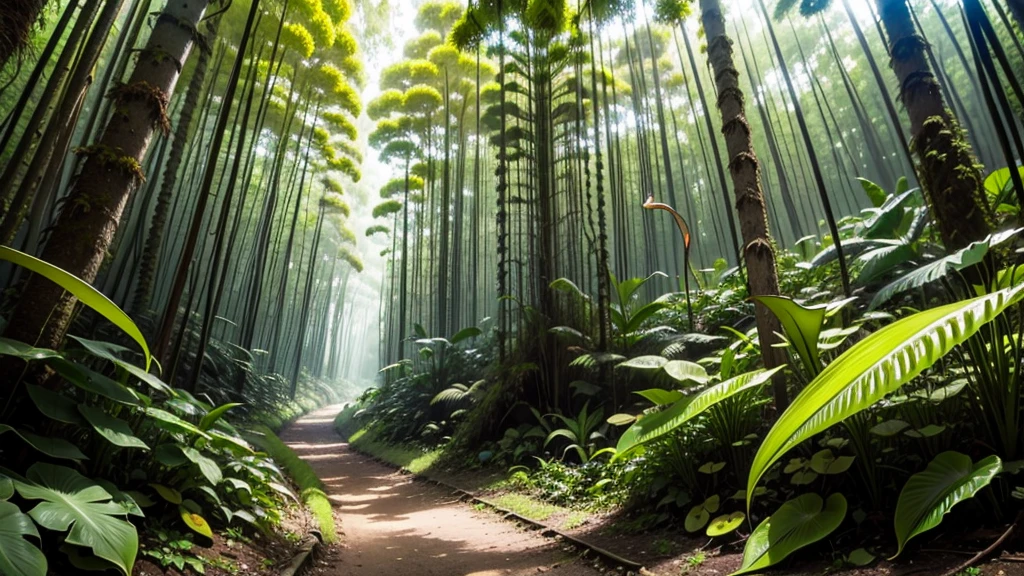 (tropical pitcher plants :1.1),with a large mouth and sharp teeth.,in the forest, landscape:1.5