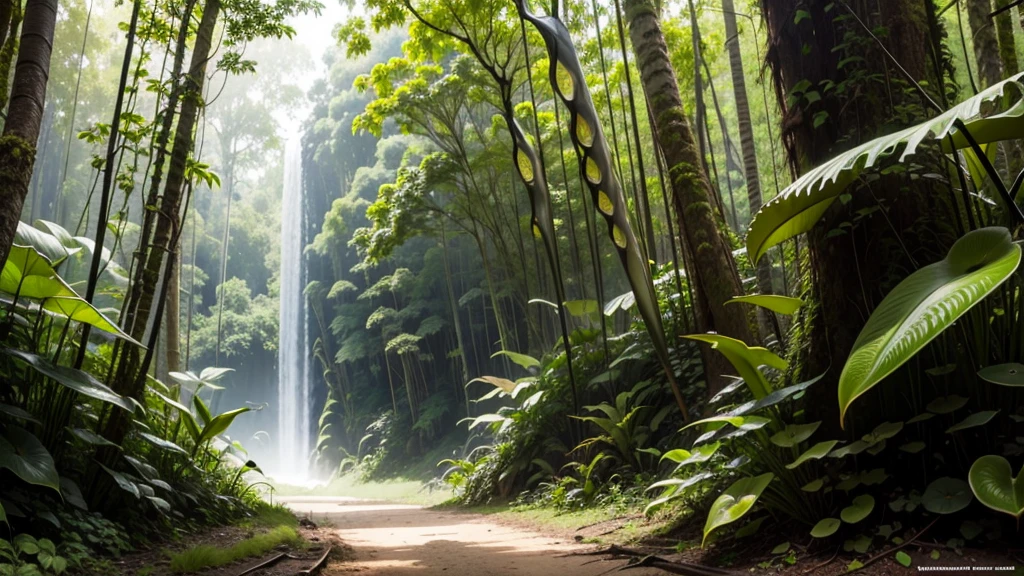 (tropical pitcher plants :1.1),with a large mouth and sharp teeth.,in the forest, landscape:1.5