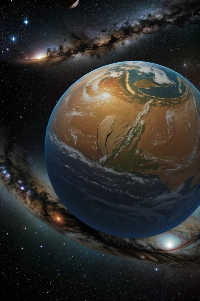Stunning view of the earth in space of our galaxy against the backdrop of other planets