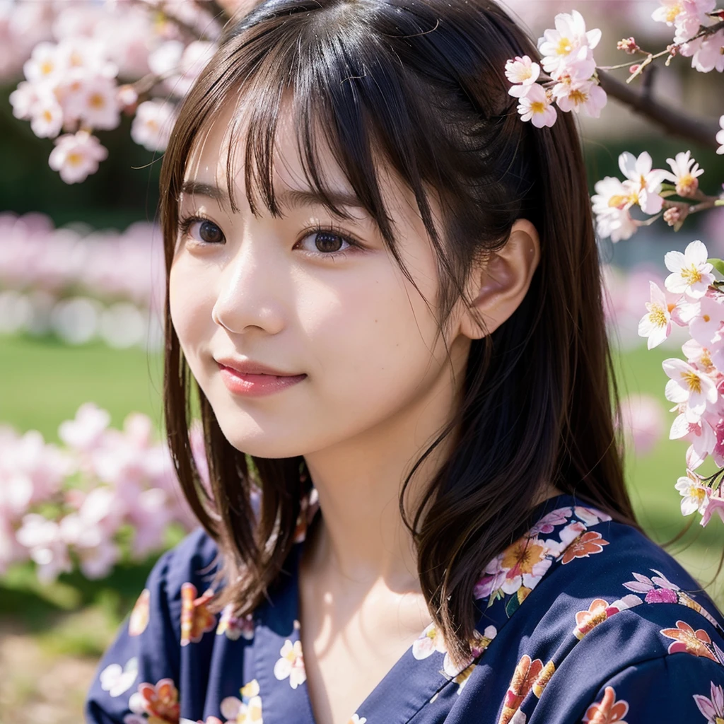 Twin tailsヘア, masterpiece, Highest quality, High resolution, One girl, Japanese,Beautiful Japan JK(Realistic:1.3), Rembrandt Lighting, (masterpiece:1.2), (photoRealistic:1.2), (Highest quality), (Detailed skin:1.3), (Intricate details), dramatic, Ray Tracing,One Girl, Japanese Girls, 21 years old, Detailed skin texture, (blush:0.5), Scattered under the surface, Front of the face, bangs, Hair between the eyes, Twin tails, Floral print, Autumn scenery, Plum blossom, (It was transparent:1.2), Pop Idol,(Highest quality,masterpiece:1.3,超High resolution),(Very detailed,Caustics,8K),(Realistic:1.4,RAW shooting),18-year-old,Japanese,cute,I'm looking at the camera with a smile on my face,forward leaning posture,(Face Focus:1.1),(Face close-up:1.1),(Low position::1.3),(Low Angle::1.3),blue sky,Natural light