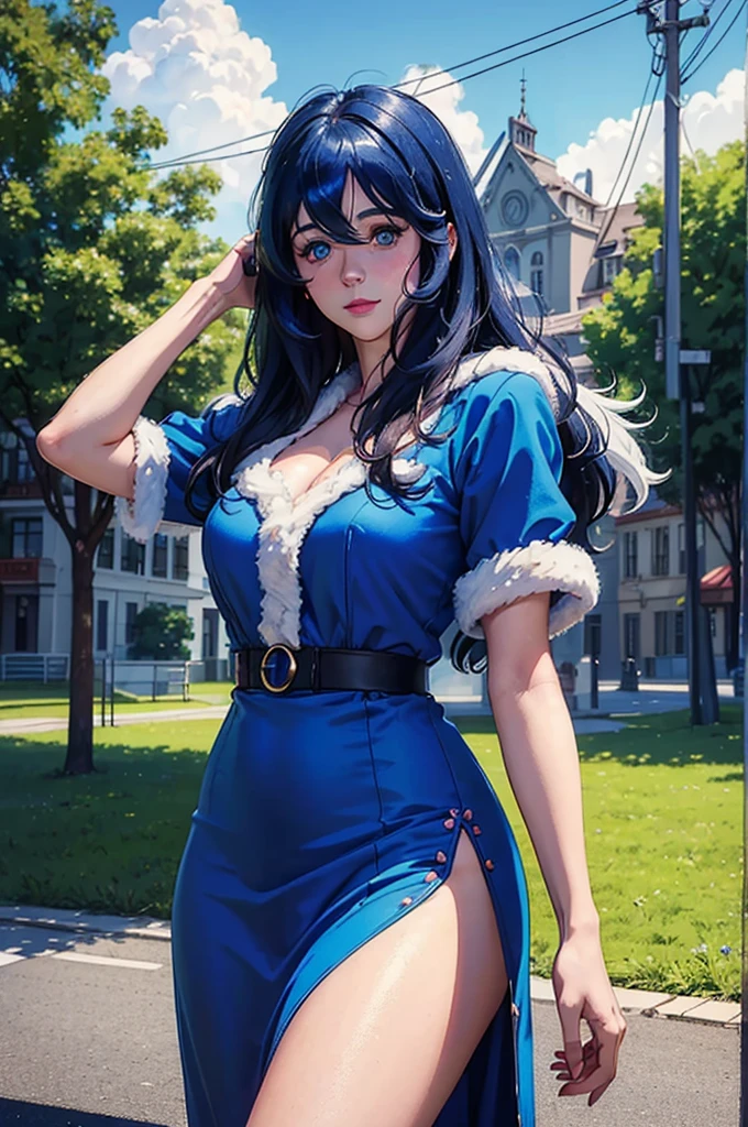 (((Masterpiece ,Best Quality, Highest quality realistic retro anime....))),(((like Lyon minmay realistic ))), blue dress, top wo nerae!, 1 girl, alone, ((hyper realistic long blue fur)), looking at the viewer, SMILE, Hits,White shirt ,((Very detailed and realistic light blue eyes.)), Closed mouth, (((Masterpiece ,Best Quality, Highest quality realistic retro anime....))),(((Style Zooey Deschanel))), blue dress, top wo nerae!, 1 girl, alone, ((hyper realistic long blue fur)), looking at the viewer, SMILE, Hits,highly detailed light blue eyes shirt, Closed mouth, blue fur, exterior, sky, day, cloud, tree, blue sky, lips, separate blows, eyelashes, make up, light SMILE, lipstick, portrait, close up, ((retro Best Quality, hyper realistic highest quality artStyleo)), 1980s  ,fine blue hair with very real details))exterior, sky, day, cloud, tree, blue sky, lips, separate blows, eyelashes, make up, light SMILE, lipstick, portrait, close up, ((retro Best Quality, hyper realistic highest quality artStyleo)), 1980s (Style