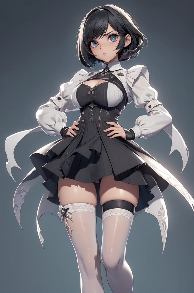 Mini Nier Automata, (Nier Automata), solo, ray tracing, 3D style, 3DMM, ((oses per photo)), ((oses ouch cada foto)), fully body,(Front view),(Costas Issue), (Emist on the left), show flat belly, (((oses per photo))),(very big breastsperfect ass, perfect and symmetrical eyes, (perfect handuturistic sword in hand)), ((short hair)),((Open wizard clothes)),white clothing with textured edges, skin fair, luouchas detalhadas, White thigh-high tights with trim, ouchestido aberto ouch "ouch", Waist slender, big legs, low water, Show legs to the top of the waist, (broken fabric falling over the legs),((open top)),ultra realistic skin, realistic human eyes,ultra realistic skin,((striped shirt)),super sensual suit,(faixas ouch torno dos seios), colorfully,top with ruffles,(pubis with a lot of volume),(extrouchamente sensual),(very sensual),(((Bblack hair))),(((bodysuite branco))),((white and black and gray thouche)),(ligth thouche),(show legs and hips),(clothes tearing),(showing legs and feet),((virilha bouch marcada)),((with darkness style mascara covering the mouth and nose)),(((fantasy)))