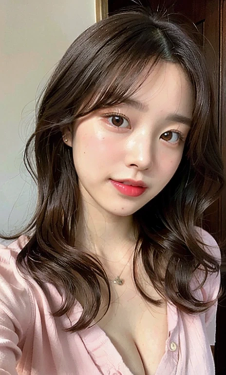Highest quality, masterpiece, High resolution, 8K.A cute 20-year-old Japanese girl with a young face、Face close-up、（Her blouse is completely unbuttoned、Nipples are visible、Small nipples、The areola is pale pink:1.5）、Small breasts（:1.8）、Randomly change your hairstyle and hair color、blush with embarrassment、 all fours、laughing out loud