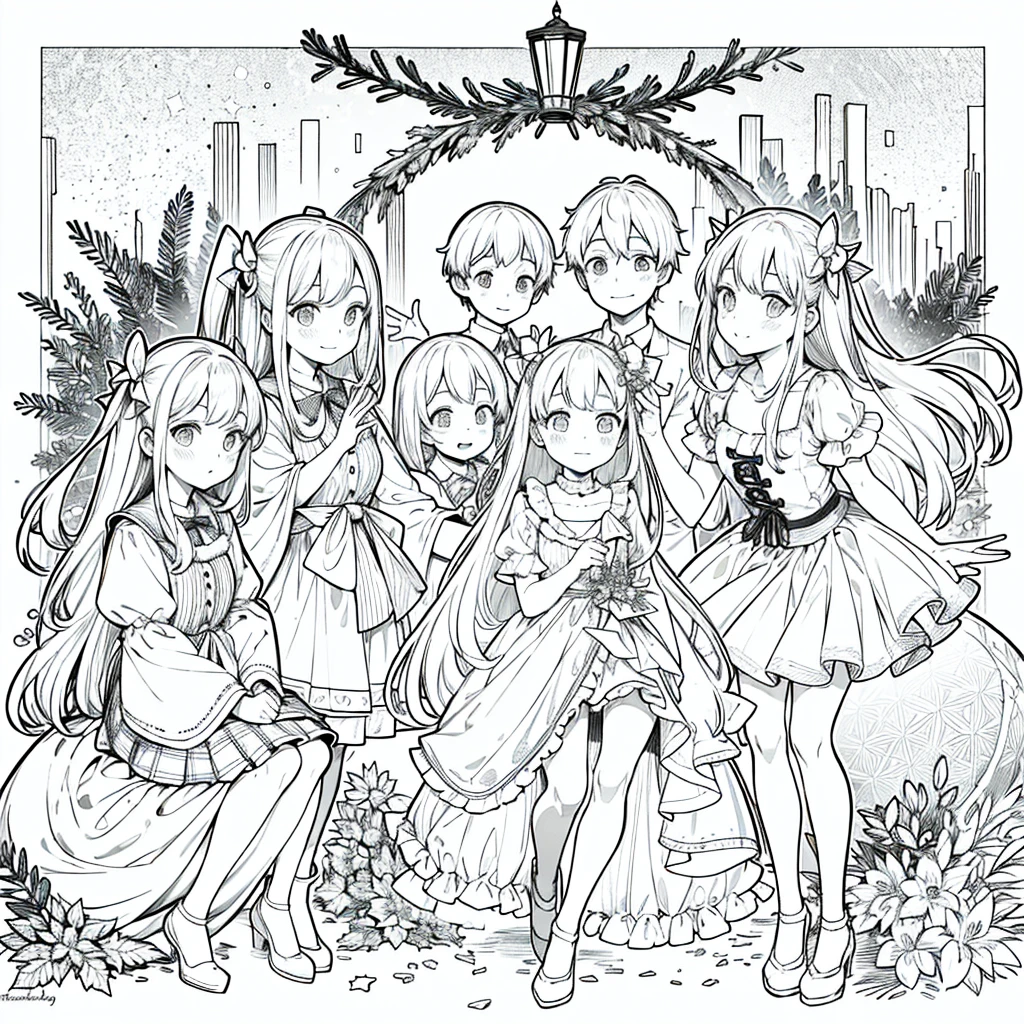 Christmas , Line art, No text, Three-part method, Harmony, fun, sketch, family fun